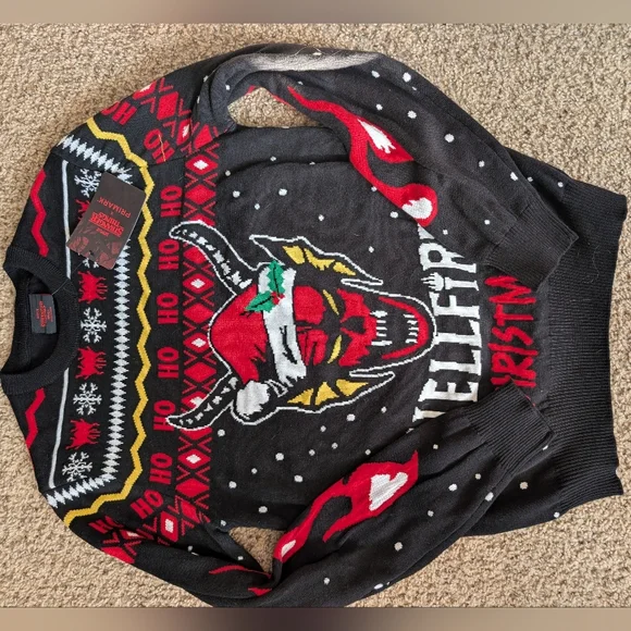 Hellfire Christmas Sweater Stranger Things New - Picture 1 of 7